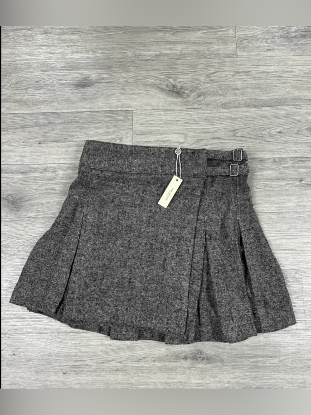 Wool-Blend Pleated Mini Skirt in Heather Gray